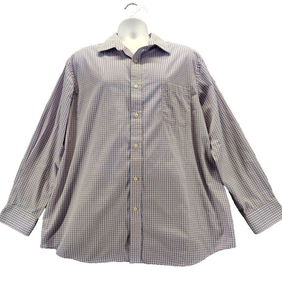Croft&Barrow Button Up Shirt Men 18 34/35 Easy Care Classic Fit Blue Pink Plaid - Picture 1 of 11